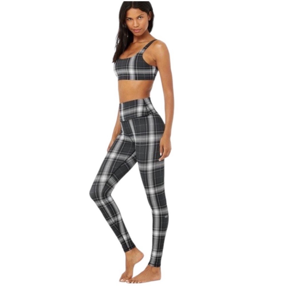 Alo Yoga Vapor Legacy Plaid Bra and Leggings Set - size large